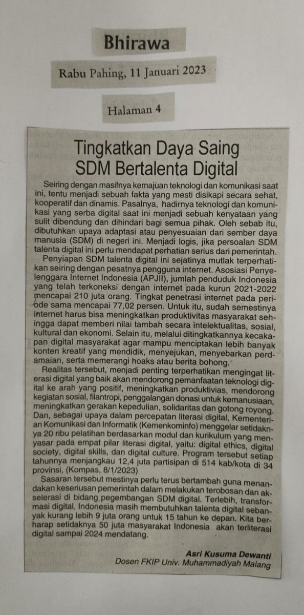 Tingkatkan Daya Saing SDM Bertalenta Digital - Bhirawa - UMM Dalam ...